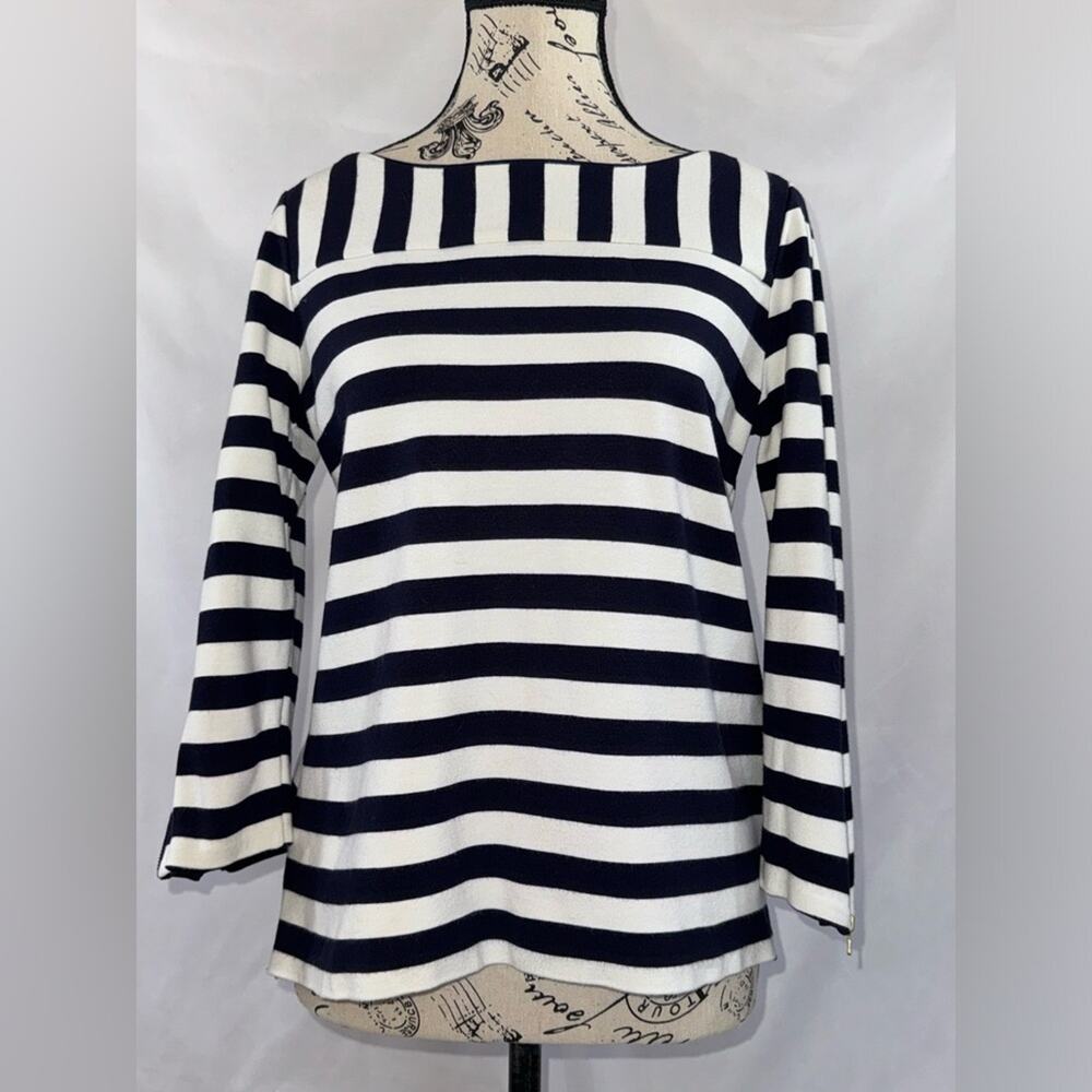 EUC: Talbots Nautical Dark Navy Boat-neck 3/4 Sleeve Tunic
